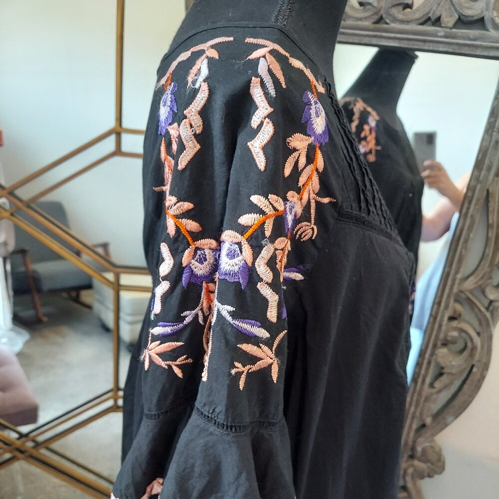 Free People Black Dress w/ Floral Embroidery - Picture 9 of 10
